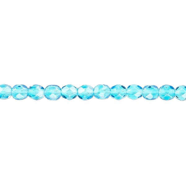 Bead, Czech fire-polished dipped décor glass, translucent turquoise blue, 4mm faceted round. Sold per pkg of 1,200 (1 mass). image number 0