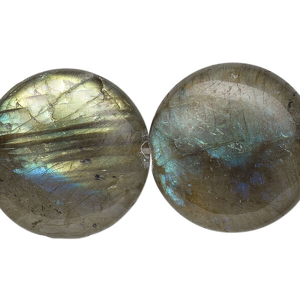 Labradorite 1pkg1, flat round bead natural B grade, 8 inch 25mm image number 0