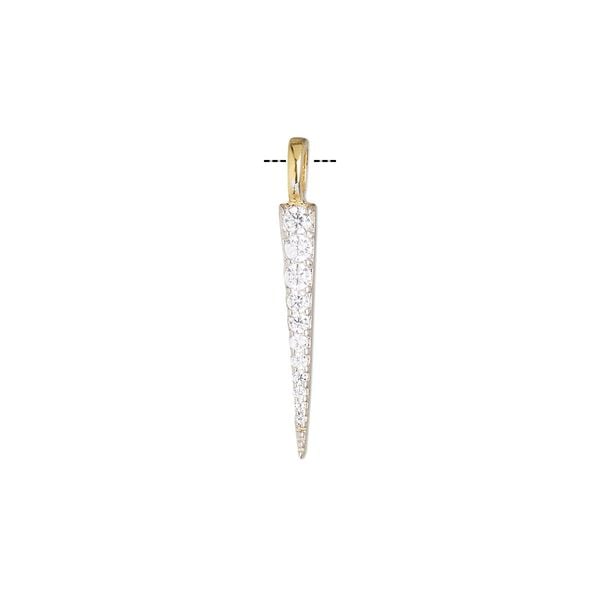 Pendant, cubic zirconia and gold-finished sterling silver, clear, 19x3mm single-sided point. Sold individually. image number 0