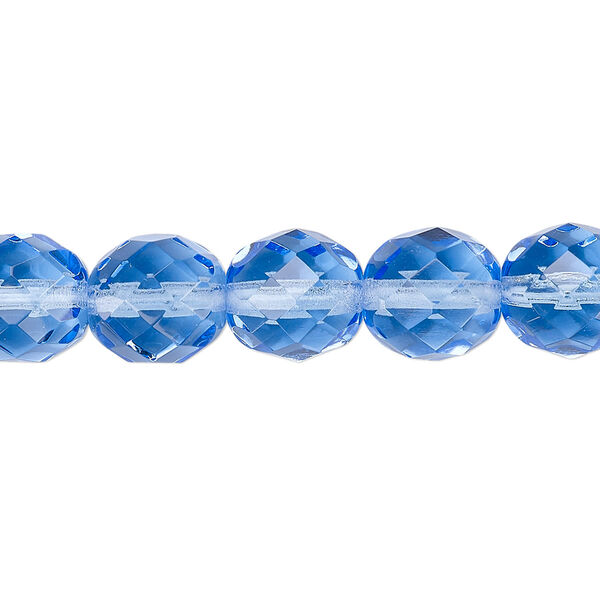 Bead, Czech fire-polished glass, transparent sapphire blue, 10mm faceted round. Sold per 15-1/2" to 16" strand, approximately 40 beads. image number 0