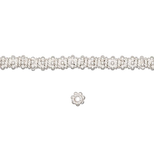 Bead, sterling silver, 4x3mm beaded rondelle. Sold per 1/4 troy ounce pkg, approximately 35-40 beads. image number 0