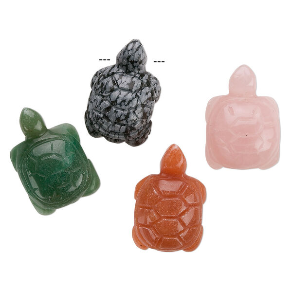 Multi-gemstone 1pkg4, hand-cut turtle focal natural B grade, mix 28x17mm-32x20mm image number 0