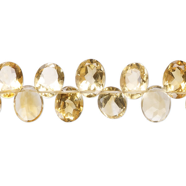 Citrine 1pkg1, hand-cut top-drilled faceted flat-sided puffed oval bead 15 inch 9x7mm image number 0