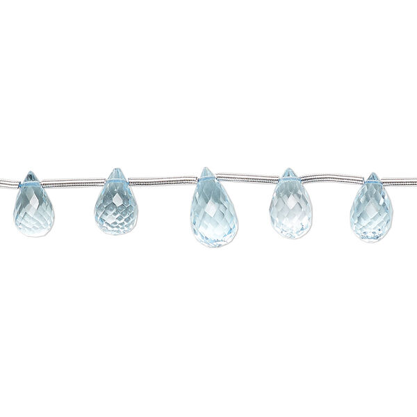 Sky blue topaz 1pkg1, hand-cut top-drilled faceted briolette bead 4 inch graduated 6x4mm-9x5mm image number 0