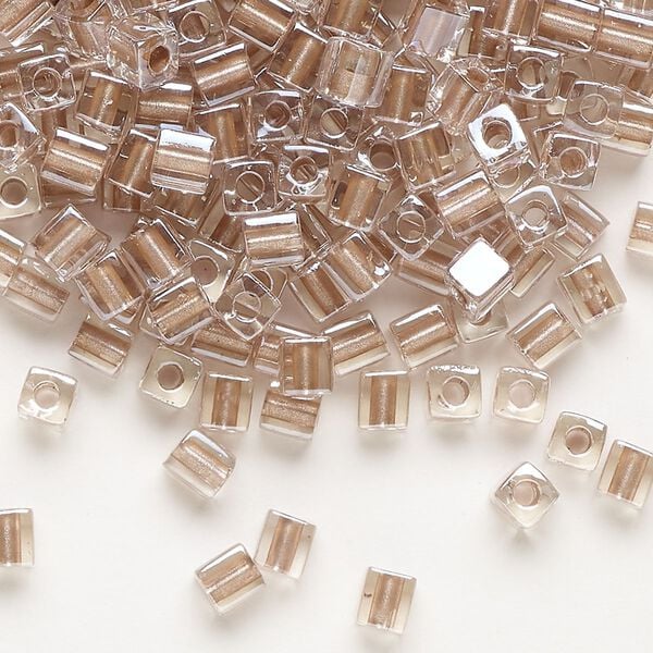 Seed bead, Miyuki, glass, pkg/250g, 3.5-3.7mm square, transparent metallic copper inside dyed color clear (SB-2602). image number 0