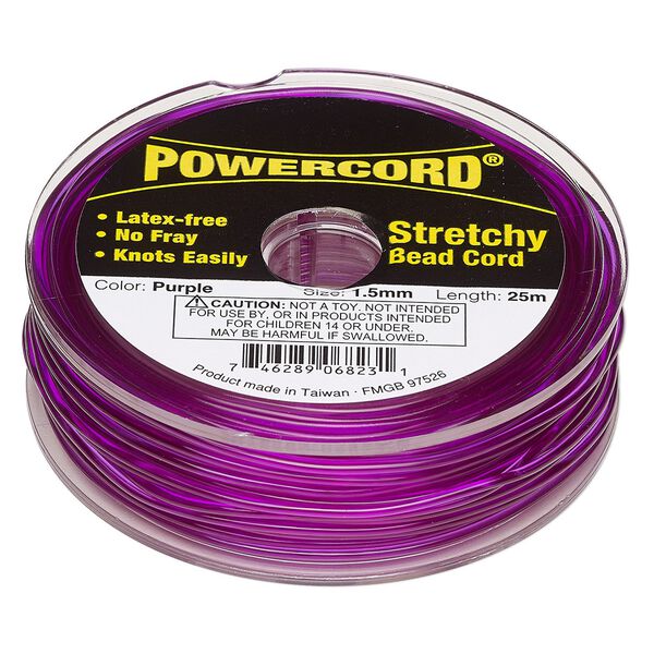 Cord, Powercord®, elastic, purple, 1.5mm, 22-pound test. Sold per 25-meter spool. image number 0