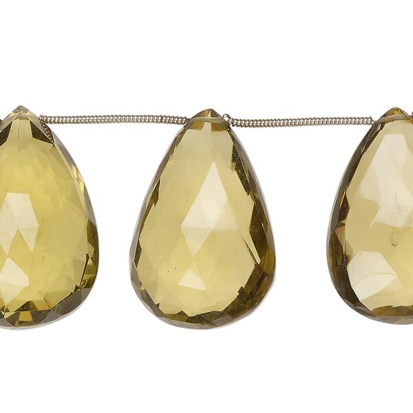 Golden quartz 1pkg11, hand-cut top-drilled faceted puffed teardrop bead 26x17mm-31x21mm image number 0