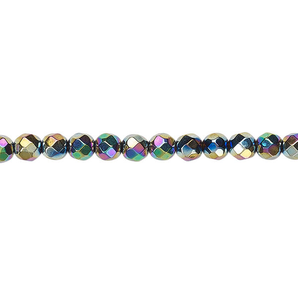 Hemalyke™ 1pkg1, rainbow titanium-coated faceted round bead 15.5-16 inch 4mm image number 0