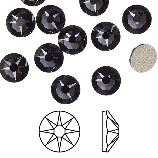 Flat back 144pk graphite foil back, Swarovski® 7.07-7.27mm rose round SS34 2088 image number 0