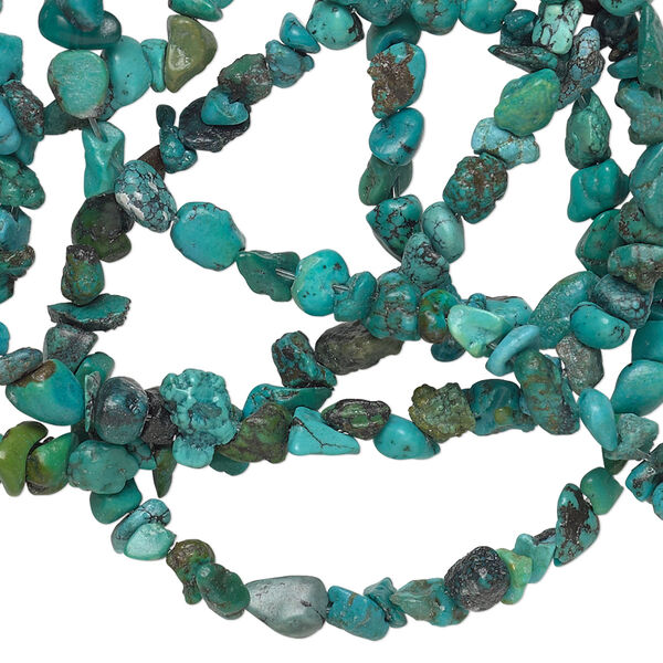 Bead, turquoise (dyed / waxed), medium chip and mini to small nugget, Mohs hardness 5 to 6. Sold per 32-inch strand. image number 0