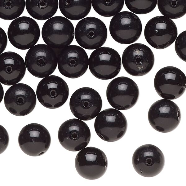 Bead, Czech pressed glass, opaque black, 8mm round. Sold per 2-ounce pkg, approximately 90 beads. image number 0