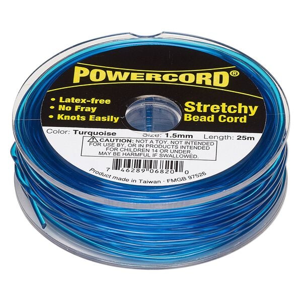 Cord, Powercord®, elastic, turquoise, 1.5mm, 22-pound test. Sold per 25-meter spool. image number 0
