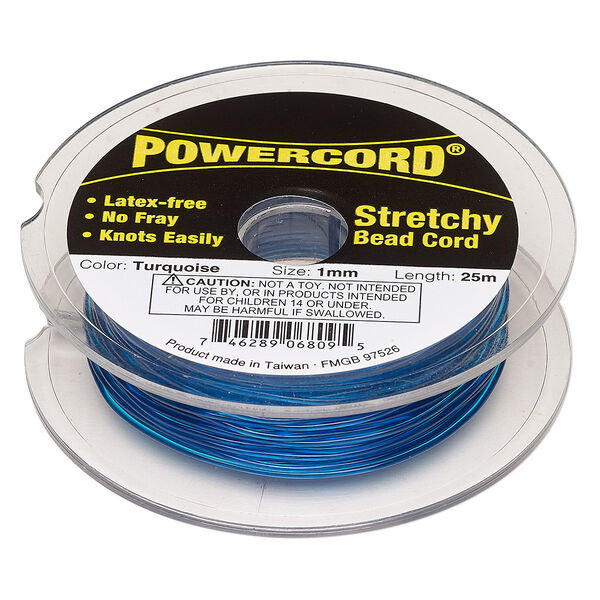 Cord, Powercord®, elastic, turquoise, 1mm, 14-pound test. Sold per 25-meter spool. image number 0