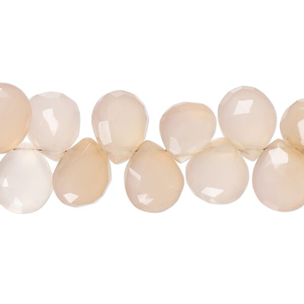 Peach chalcedony / pink chalcedony 1pkg1, hand-cut top-drilled faceted puffed teardrop bead 8 inch 8x5mm-12x8mm image number 0