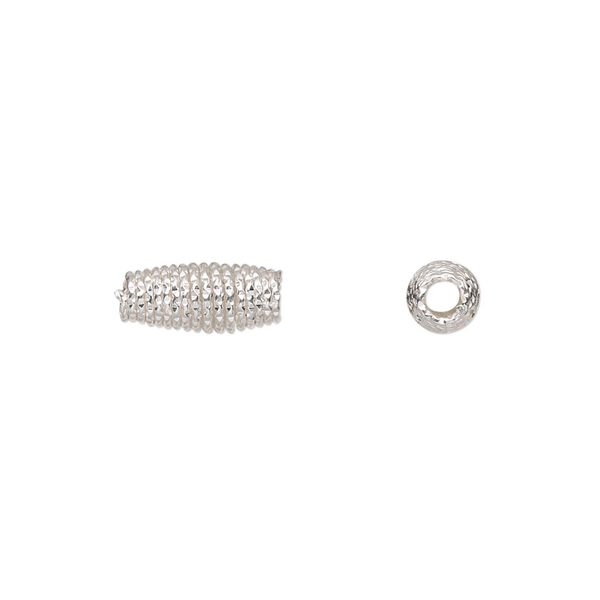Bead, sterling silver, 12x5mm diamond-cut coiled oval. Sold per pkg of 2. image number 0
