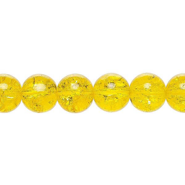 Bead, Czech crackle glass druk, yellow, 10mm round. Sold per 15-1/2" to 16" strand. image number 0