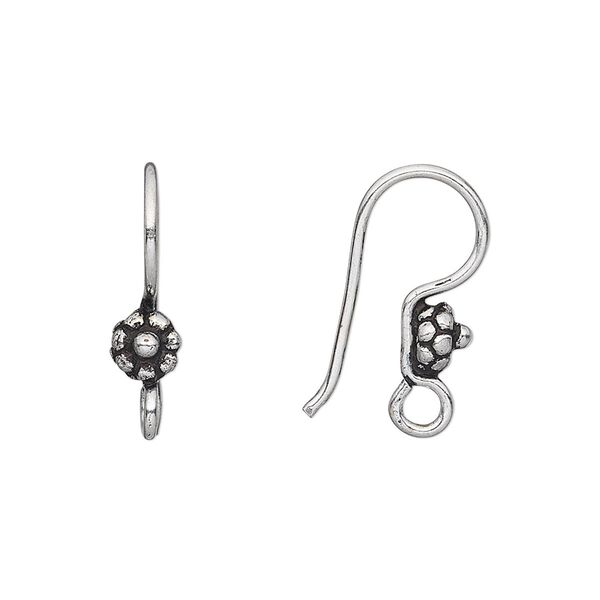 Ear wire fishhook 1pkg20 antique silver-plated, 20mm / 5mm beaded flat round / open loop, 18 gauge copper 10 pair image number 0
