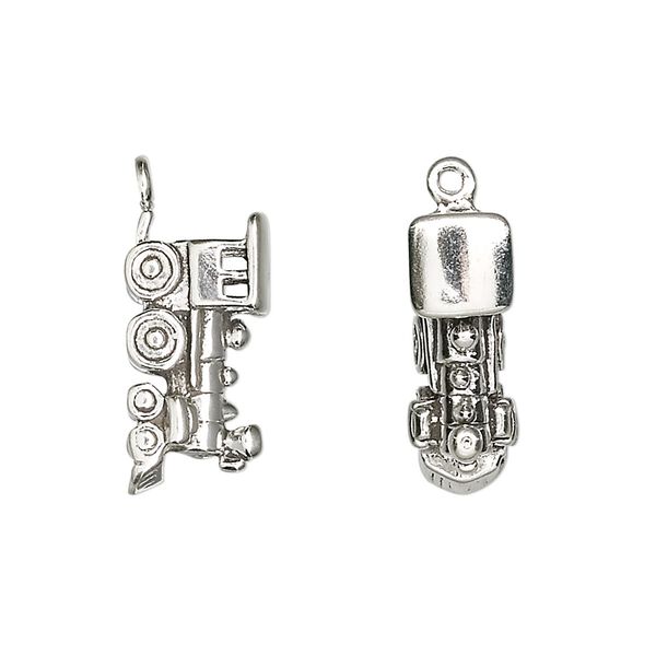 Charm, antiqued sterling silver, 19x10mm two-sided train engine. Sold individually. image number 0