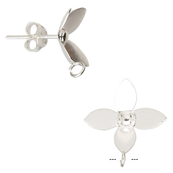 Earstud, sterling silver, 15x14mm flower with open loop. Sold per pair. image number 0