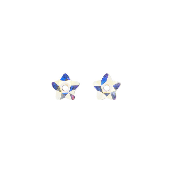Bead 2pk crystal AB foil back, Crystal Passions® 7mm star flower 3754 image number 0