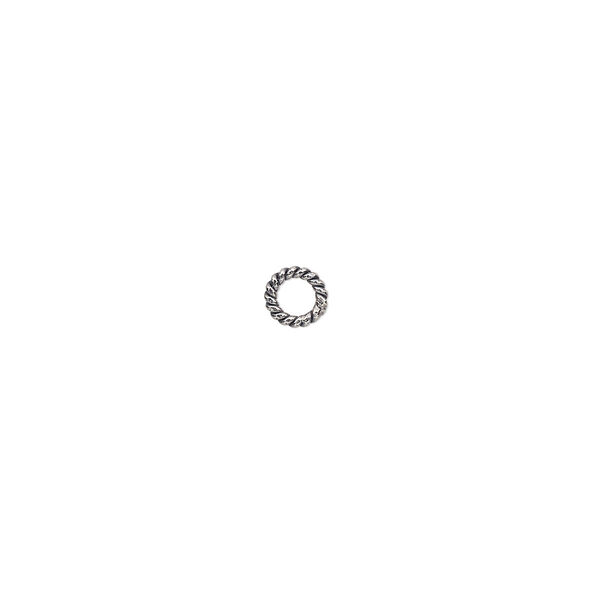Jump ring, antiqued sterling silver, 5mm soldered twisted round, 3mm inside diameter, 18 gauge. Sold per pkg of 4. image number 0