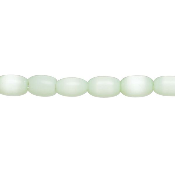 Bead, fiber optic glass, pkg/14 inch, opaque light green, 9x6mm center-drilled oval. image number 0
