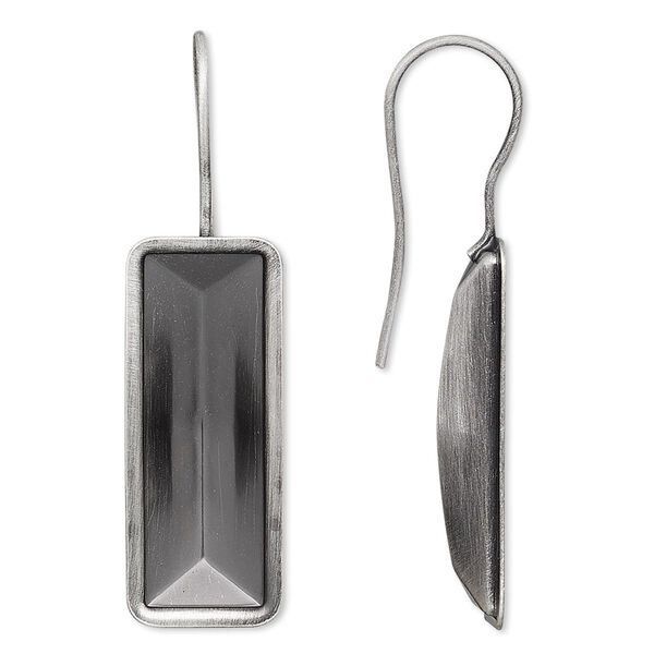 Ear wire fishhook 1pkg4 Almost Instant Jewelry® antique silver-plated, 40x13mm / 24x8mm rectangle glue-in setting, 20 gauge brass 2 pair image number 0