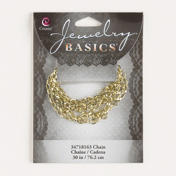 Chain, gold-finished brass, 3.3mm oval rolo. Sold per pkg of 30 inches. image number 0