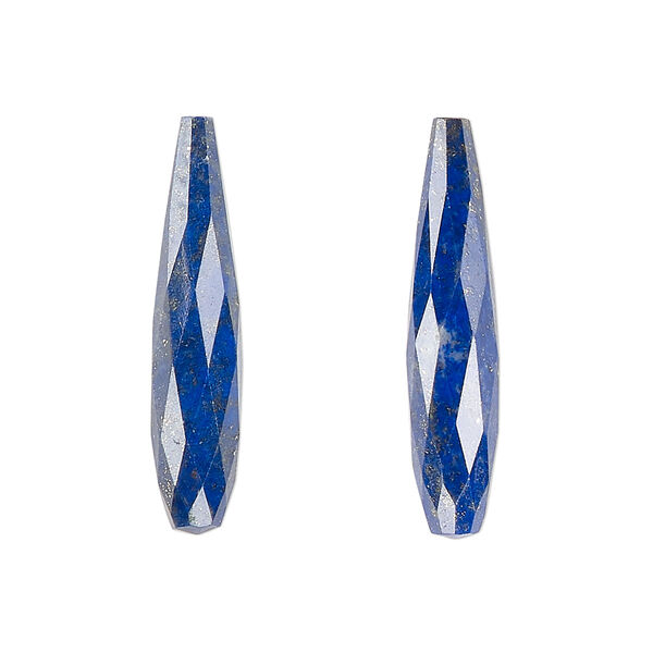 Lapis lazuli 1pkg2, hand-cut half-drilled faceted teardrop bead natural 28x6mm image number 0