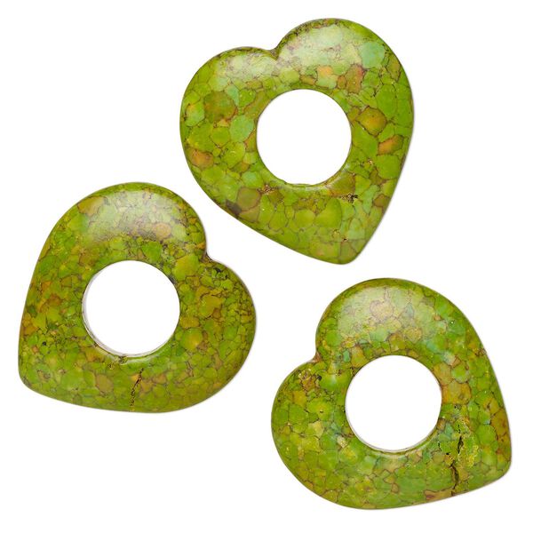 Mosaic "turquoise" (magnesite) 1pkg3, top-drilled heart cutout round focal 40mm image number 0
