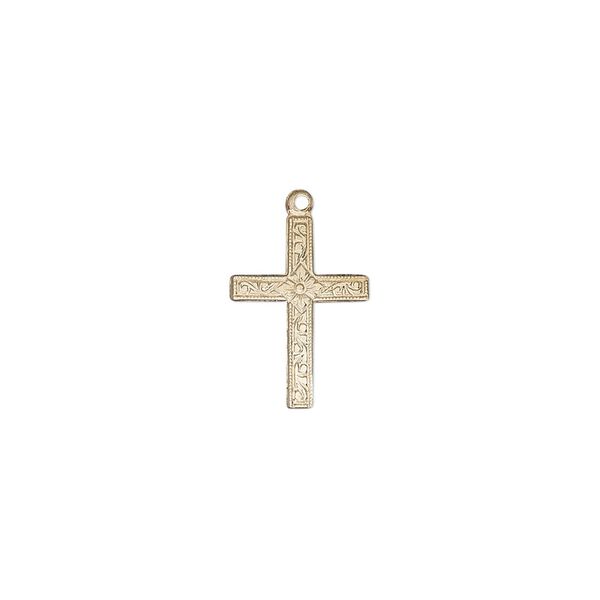 Drop, 14Kt gold-filled, 14x10mm single-sided flat cross with diamond design. Sold individually. image number 0