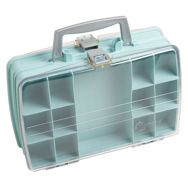 Tote, Plano® Creative Options, plastic, clear, teal and grey, 12-5/8 x 8-7/8 x 4-1/8 inches. Sold individually. image number 1