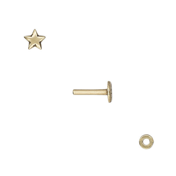 Washer and brad, antiqued brass, 4x0.7mm and 10x5.5mm with 5.5x5mm star and 1.3mm post diameter. Sold per pkg of (2) 2-piece sets. image number 0