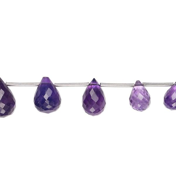 Amethyst 1pkg19, hand-cut top-drilled faceted briolette bead natural graduated 8x5mm-12x8mm image number 0
