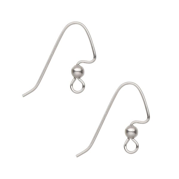 Ear wire, stainless steel, 18mm perfect balance angular fishhook and 3mm ball with open loop, 21 gauge. Sold per pkg of 50 pairs. image number 0