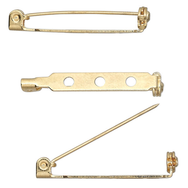 Pin back, gold-plated steel, 1-1/4 inches with locking bar. Sold per pkg of 10. image number 0