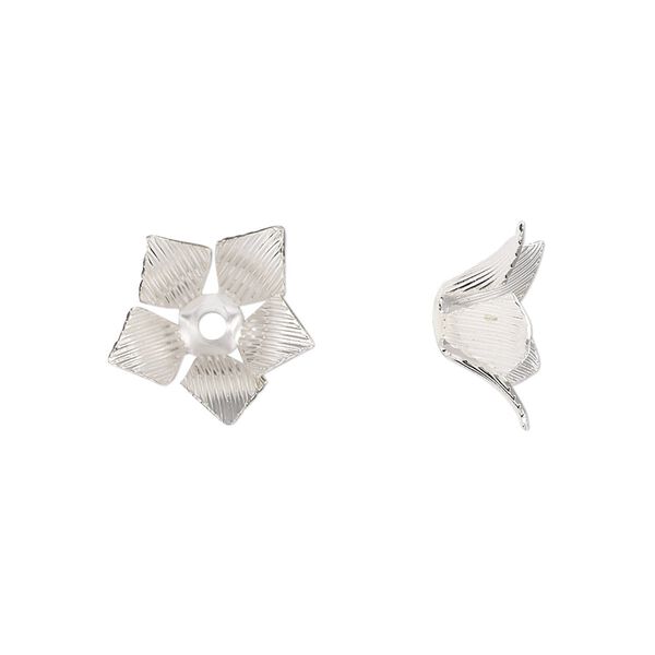 Bead cap, silver-finished steel, 14x6mm flower, fits 6-8mm round bead. Sold per pkg of 20. image number 0