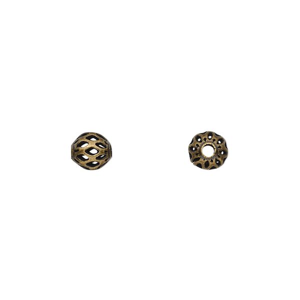 Bead, antique gold-plated brass, 6mm cutout round. Sold per pkg of 100. image number 0
