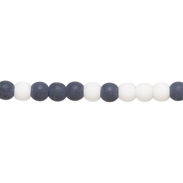 Bead, porcelain, opaque matte black and white, 4mm round. Sold per 15-1/2" to 16" strand, approximately 90 to 100 beads. image number 0
