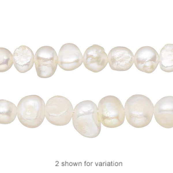Pearl, cultured freshwater (bleached), white, 4-6mm flat-sided potato, D grade, Mohs hardness 2-1/2 to 4. Sold per 15-inch strand. image number 0