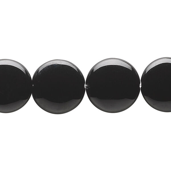 Black onyx 1pkg1, puffed flat round bead B grade, 15.5-16 inch 14mm image number 0