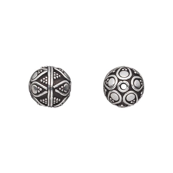 Bead, antiqued sterling silver, 10mm beaded round. Sold individually. image number 0