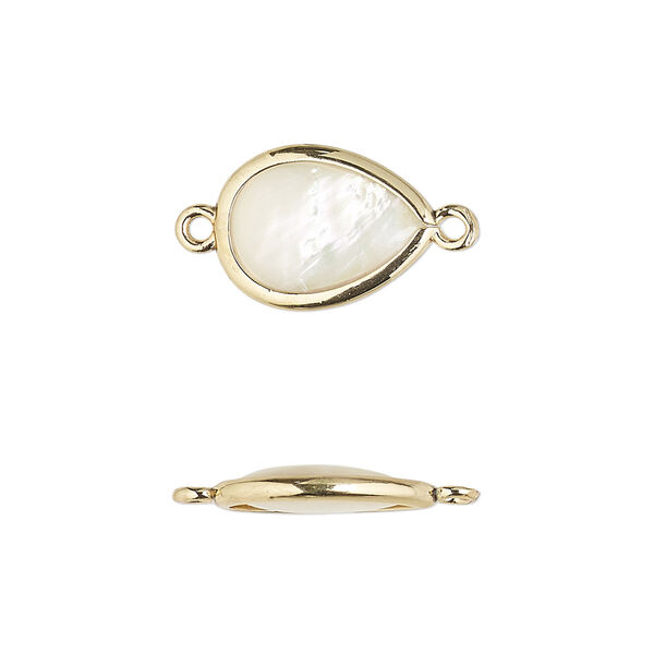 Link, mother-of-pearl shell and gold-finished brass (assembled), 14.5x10.5mm-15.5x11.5mm double-sided teardrop. Sold per pkg of 4. image number 0
