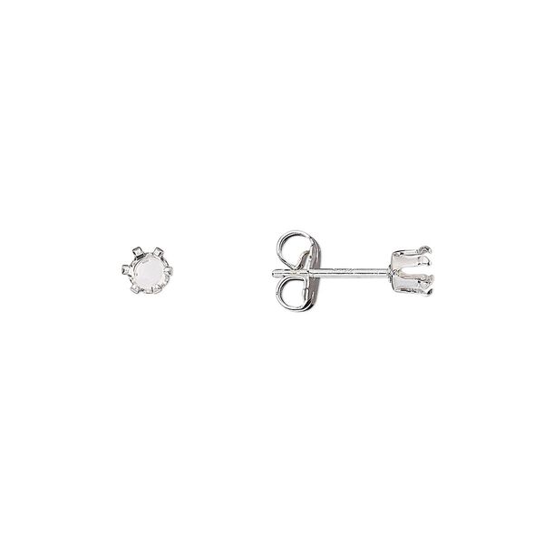 Earstud 1pkg4 Snap-Tite® sterling silver, 3mm round 6-prong setting / earnuts, 2 pair image number 0