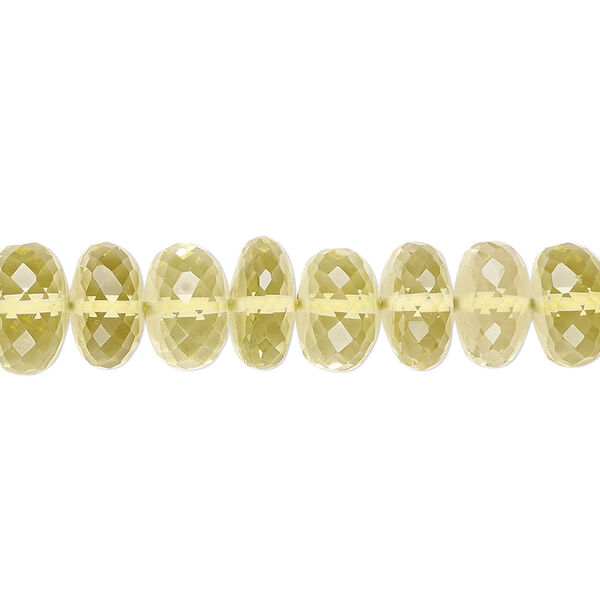 Bead, lemon quartz (heated), 9x6mm-10x8mm hand-cut micro-faceted rondelle, B+ grade, Mohs hardness 7. Sold per 8-inch strand. image number 0