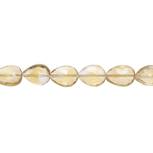 Citrine 1pkg1, hand-cut faceted puffed teardrop bead 8 inch 7x5mm-9x6mm image number 0