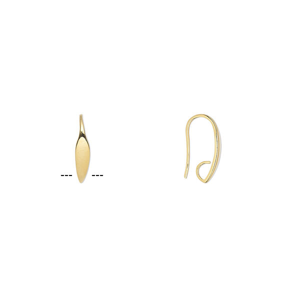 Ear wire, gold-plated brass, 19.5mm fishhook with leaf and hidden open loop, 19 gauge. Sold per pkg of 5 pairs. image number 0