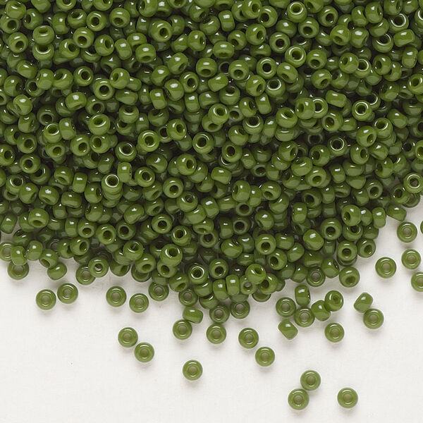 Seed bead, Miyuki, glass, pkg/25g, #11 rocaille, opaque avocado, (RR-501). image number 0