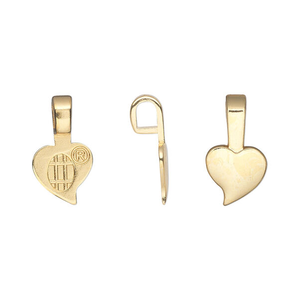 Bail, Aanraku®, glue-on pendant, gold-plated "pewter" (zinc-based alloy), 16.5x9mm with 9mm heart flat base. Sold per pkg of 5. image number 0