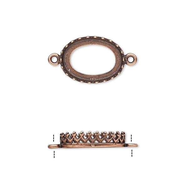 Link, JBB Findings, antique copper-plated brass, 15x11mm oval with open back and decorative trim, 14x10mm oval bezel setting. Sold per pkg of 2. image number 0